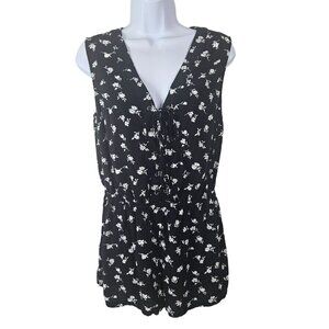 Forever 21 Black & White Floral Sleeveless Romper Women's Size Large Classy Chic